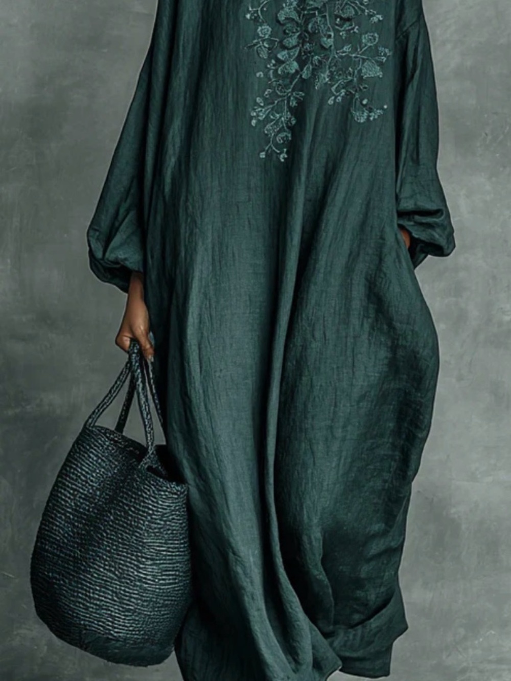Dark Teal Embroidered Maxi Dress